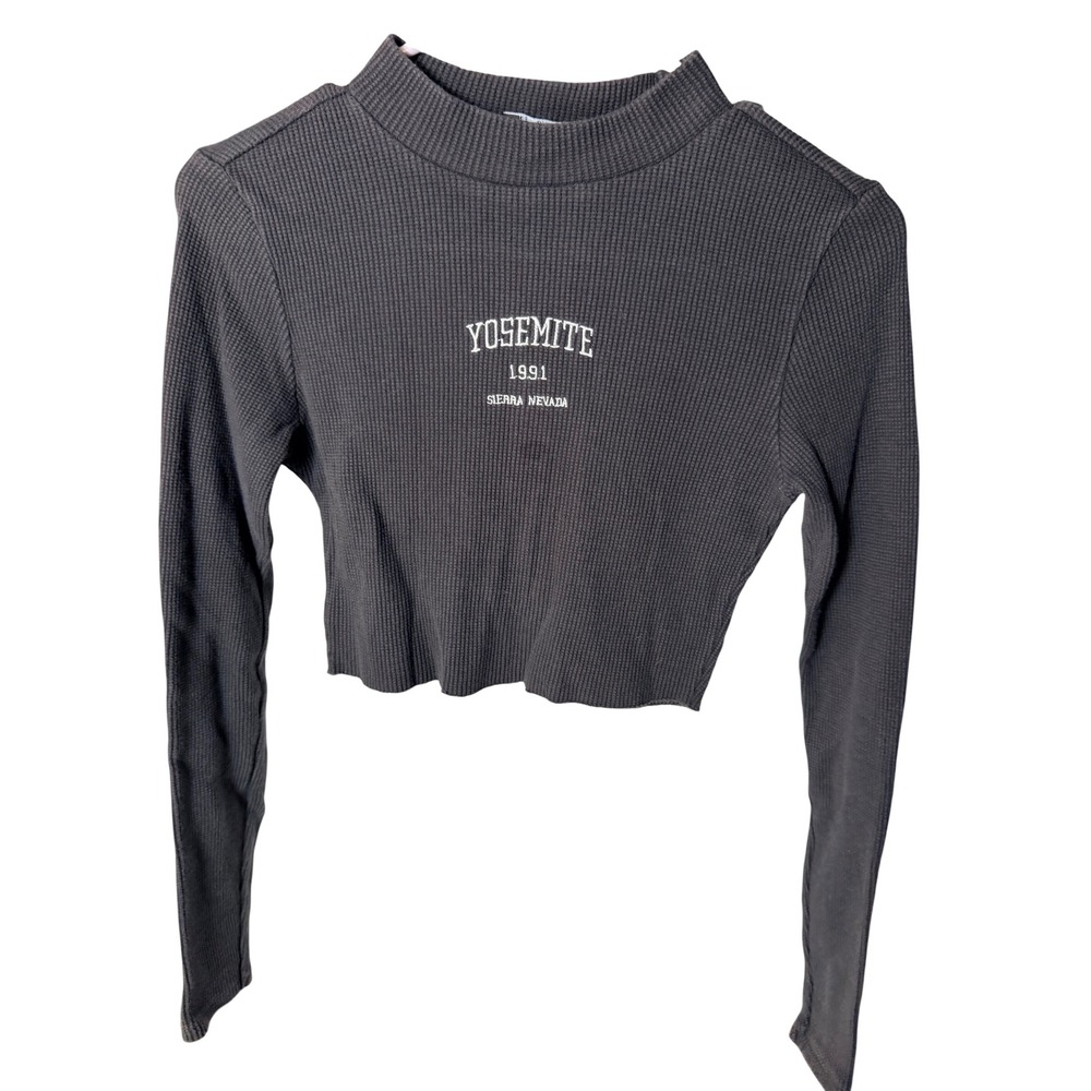 Bershka Yosemite Sierra Nevada Waffle Knit Crop Top Size S